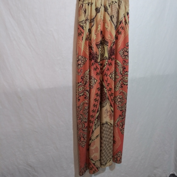 Fresh Of LA Neutral Boho Halter V Neck Stretchy Maxi Sun Dress Size M - Picture 7 of 8